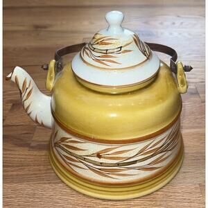 VTG Eduardo Vega Cuenca Ecuador Signed Handpainted Teapot Copper Handle Floral